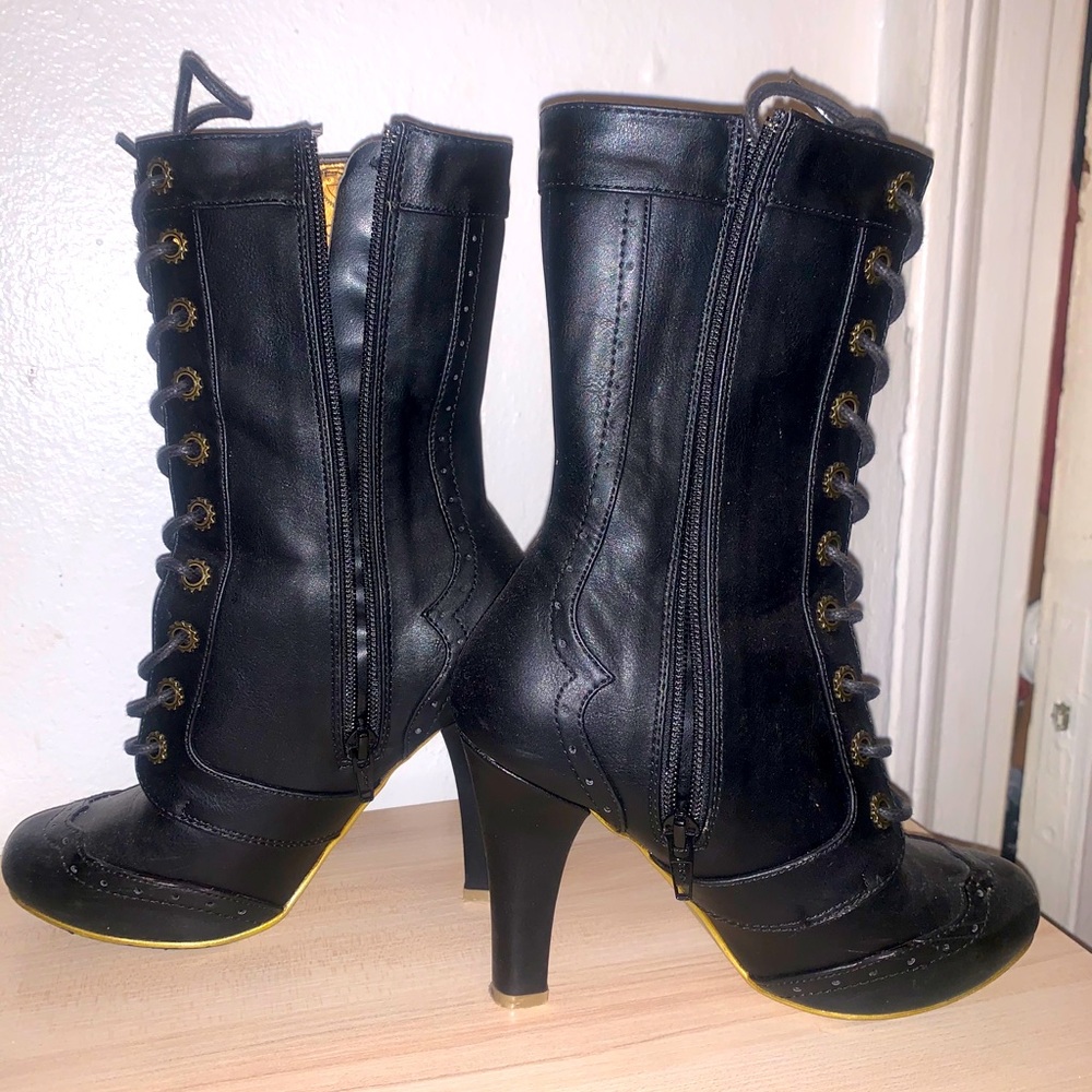 Black mid calf boots